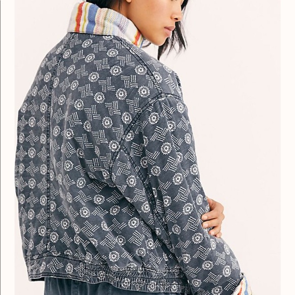 NWT free people | Mackenzie Bomber Jacket Large Indigo Combo Boho Pattern - Picture 4 of 8